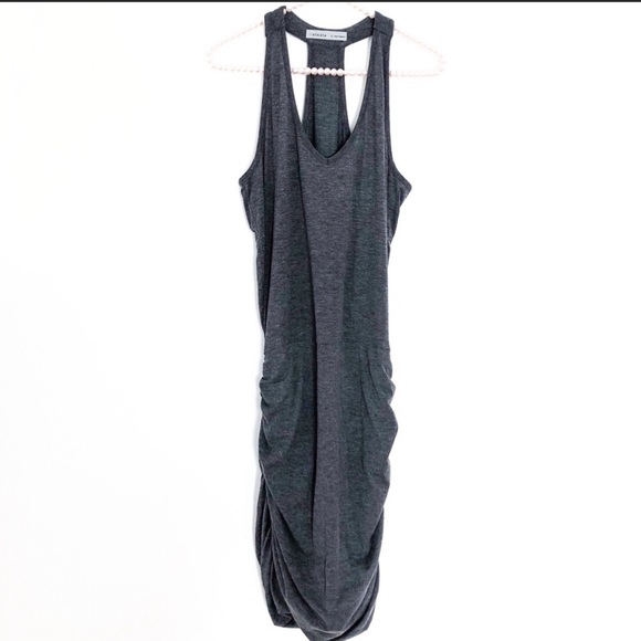 {ATHLETA} Gray Tee Racerback Ruched Dress Medium - Picture 4 of 9
